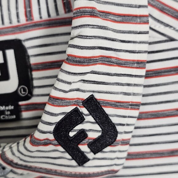 FootJoy FJ Polo Shirt Men Large Tour Issue Golf Logo Striped Read - Picture 3 of 5